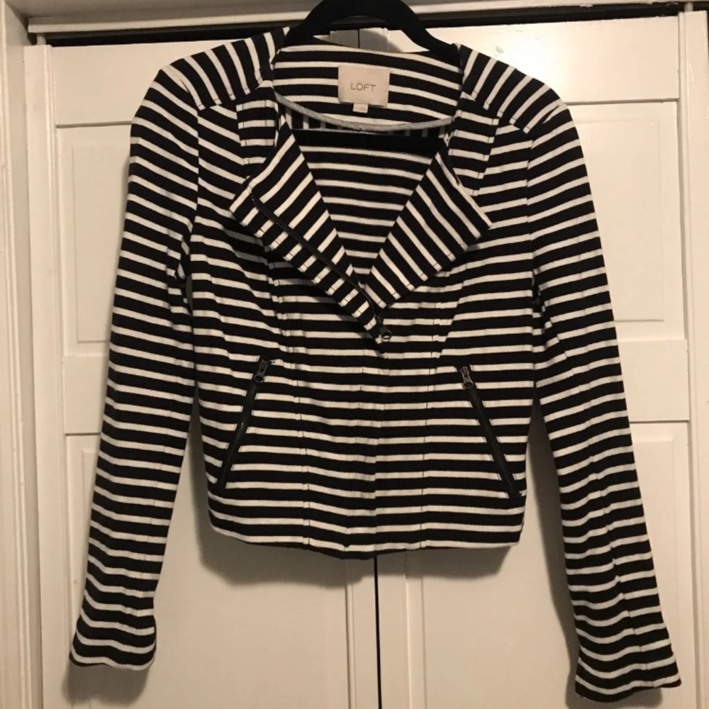 Loft Navy blue and white cotton moto jacket